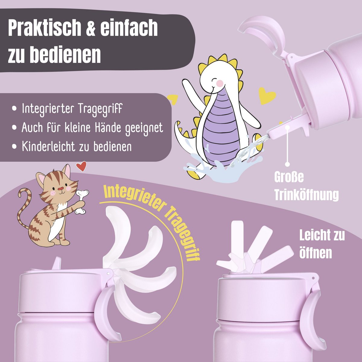 Thermo kinderdrinkfles RVS - eenhoorn paars