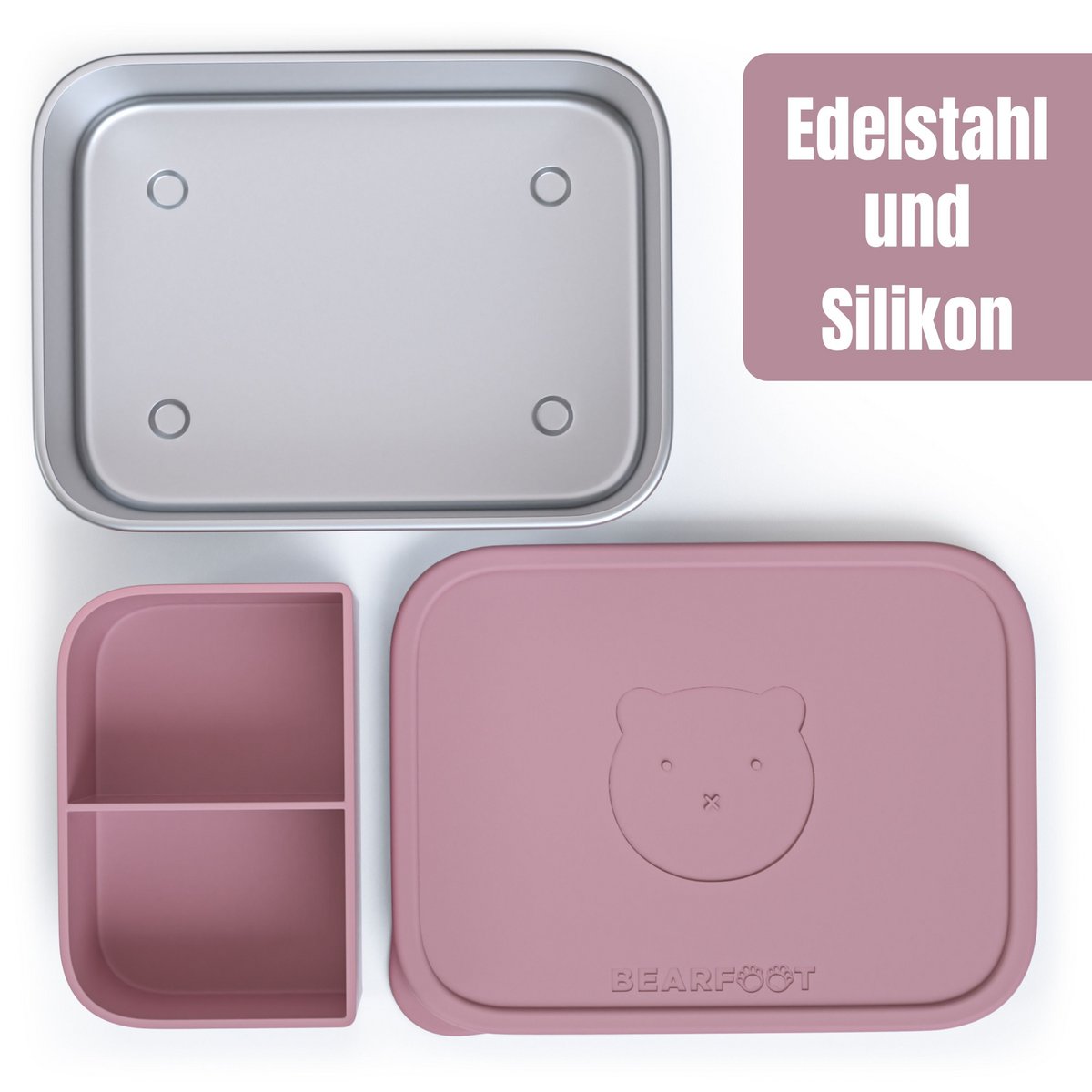Lunchbox kinder RVS met siliconen inzetstuk - roze