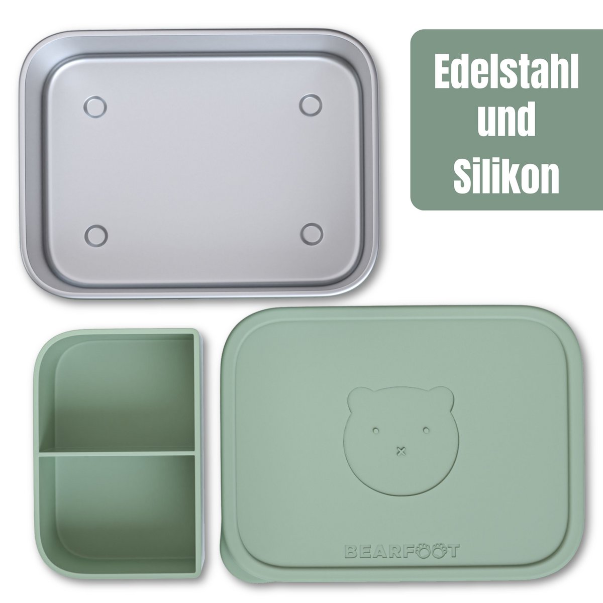 Lunchbox kinder RVS met siliconen inzetstuk - salie