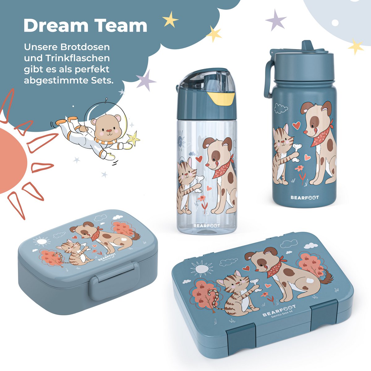 Drinkfles kinder lichtgewicht waterfles - hond & kat blauw