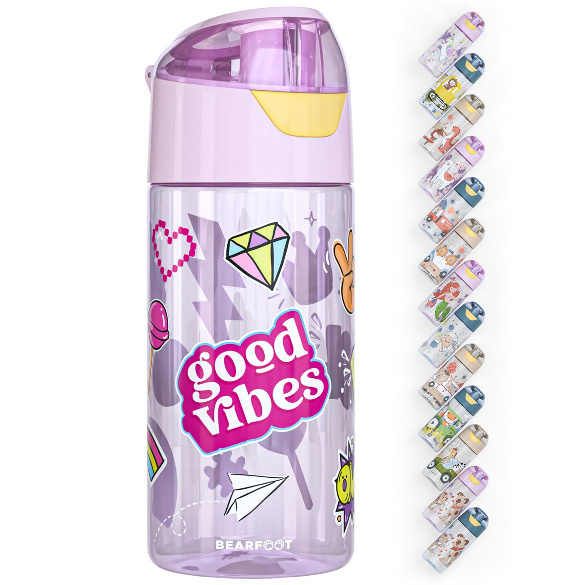 Drinkfles kinderen, lichte waterfles - sticker paars