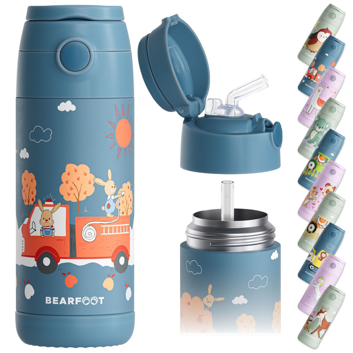 Thermo kinderdrinkfles RVS brandweer konijn blauw