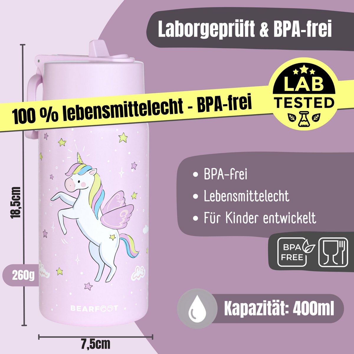 Thermo kinderdrinkfles RVS - eenhoorn paars