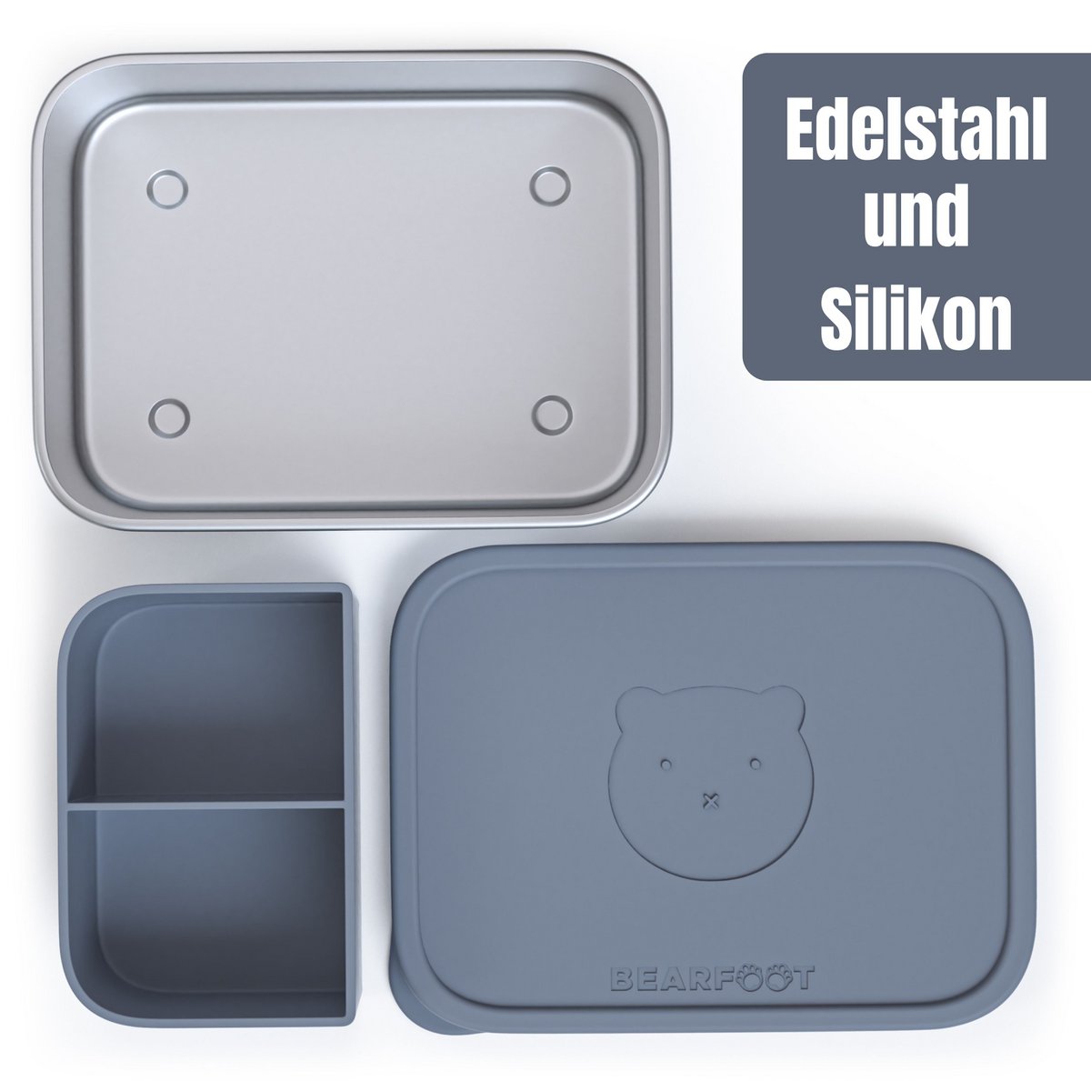 Lunchbox kinder RVS met siliconen inzetstuk - blauw