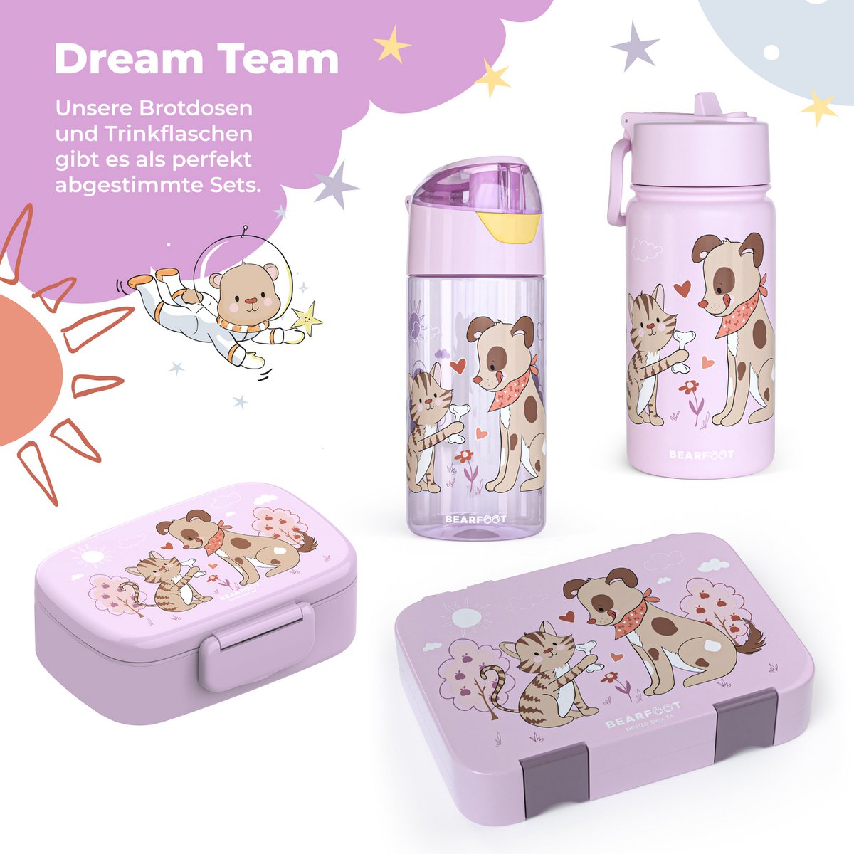 Drinkfles kinder lichtgewicht waterfles - hond & kat roze