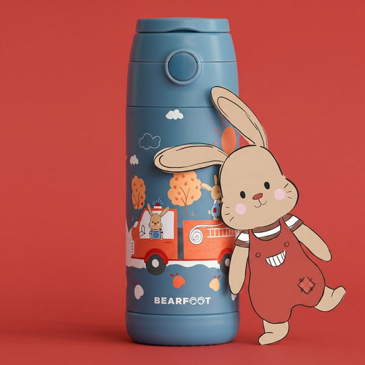Thermo kinderdrinkfles RVS brandweer konijn blauw