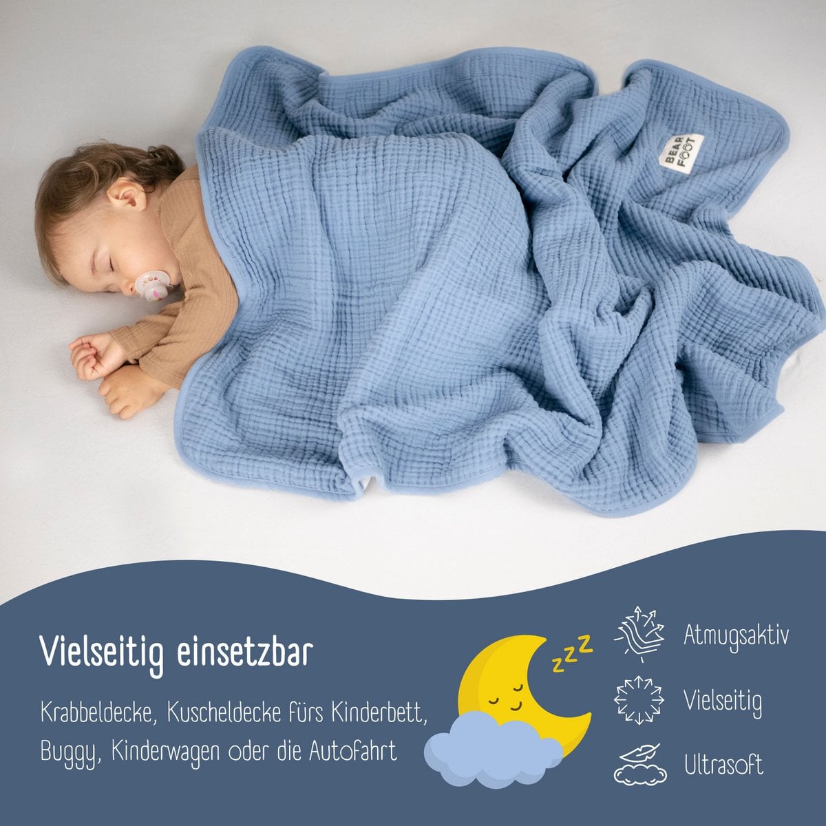 Babydeken mousseline fleecedeken pluizig zacht - blauw