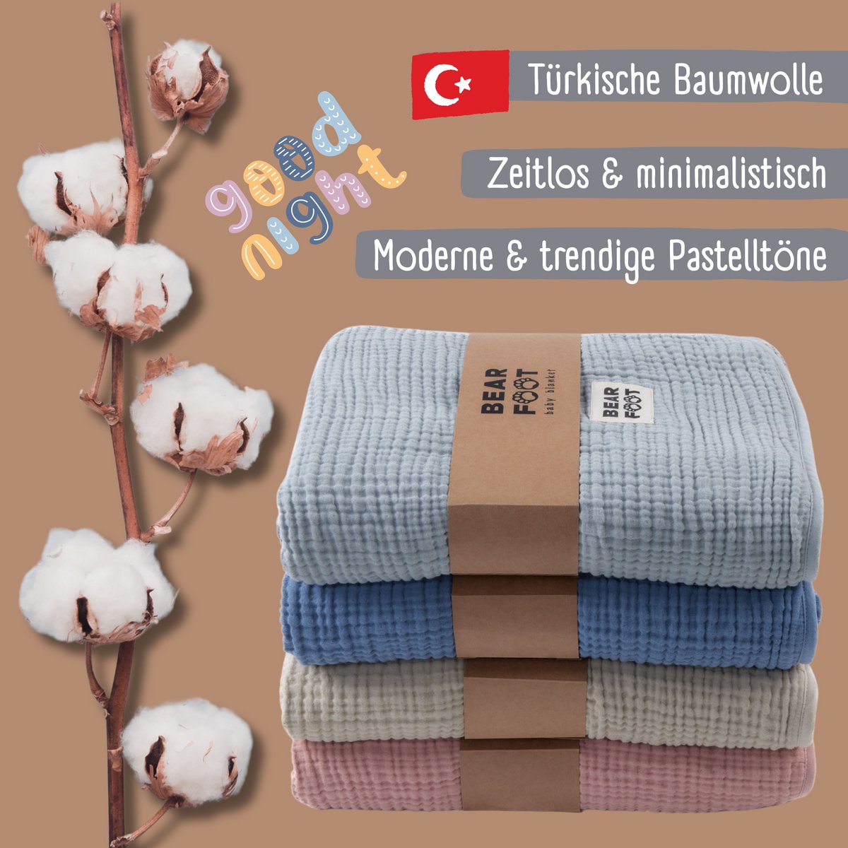 Babydeken mousseline fleece deken pluizig zacht - bruin