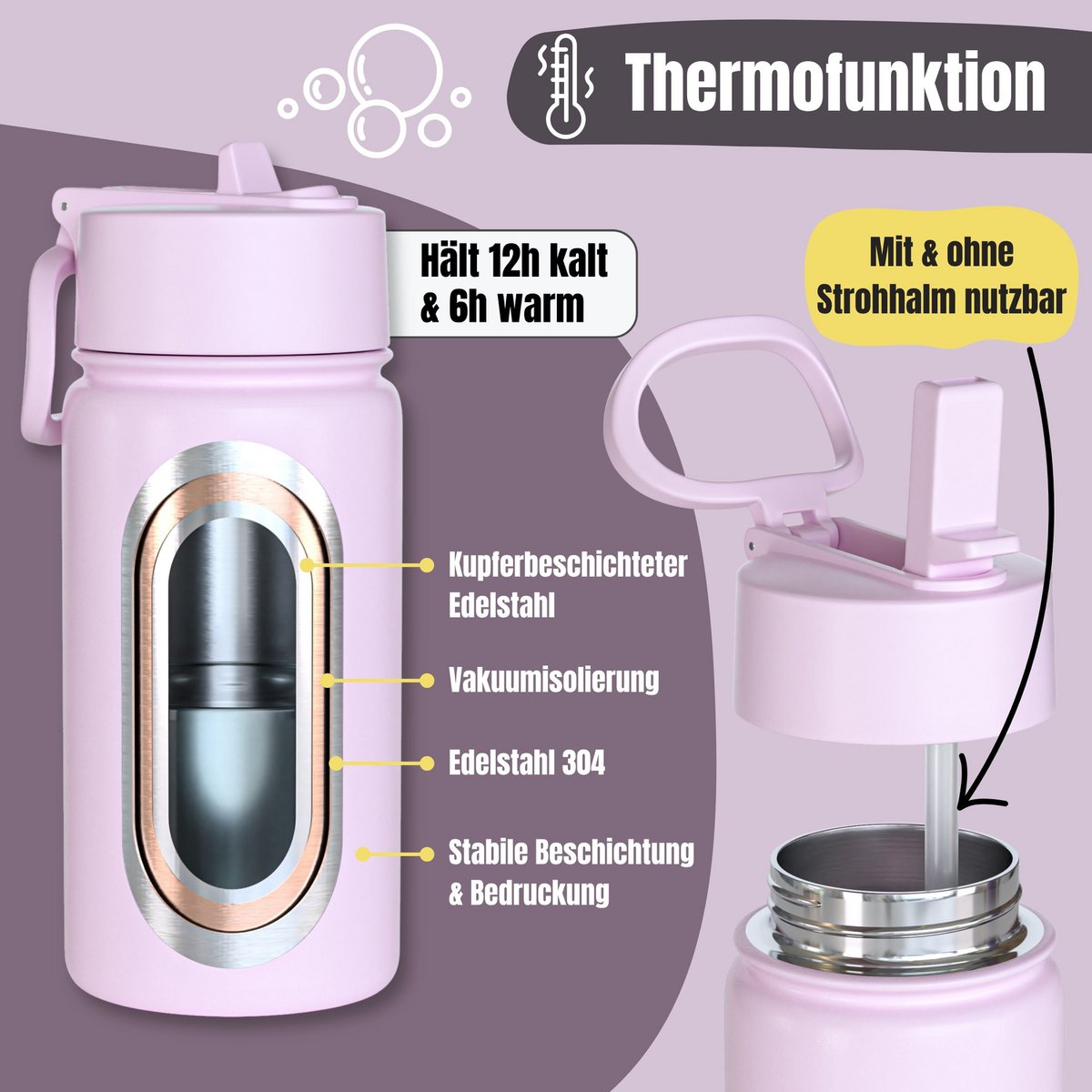Thermo kinderdrinkfles RVS - eenhoorn paars