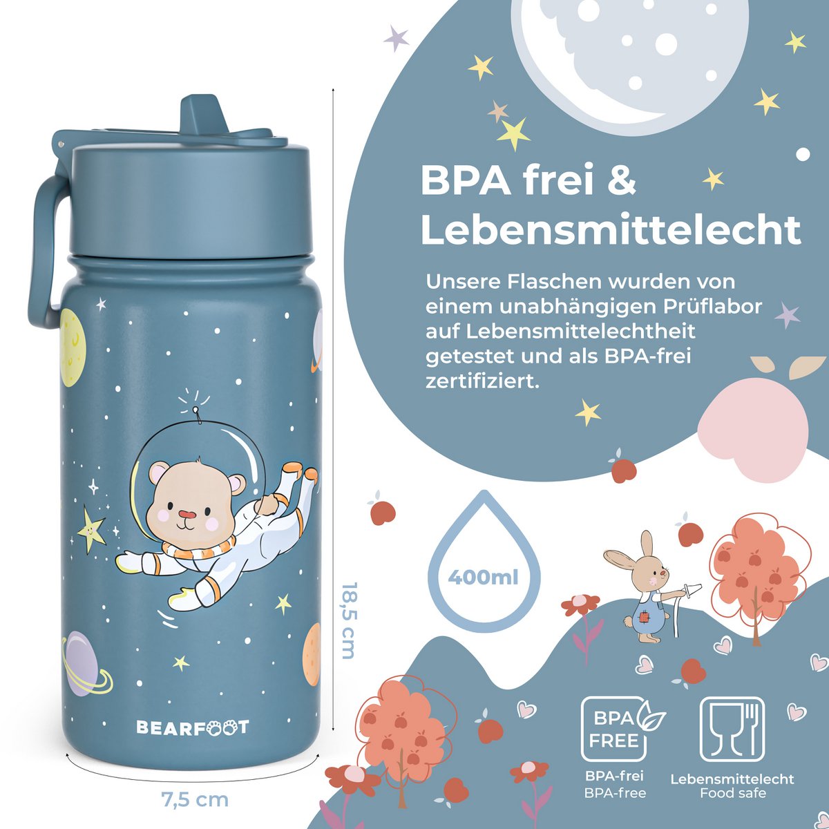 Thermo kinderdrinkfles RVS - Astro Beer blauw