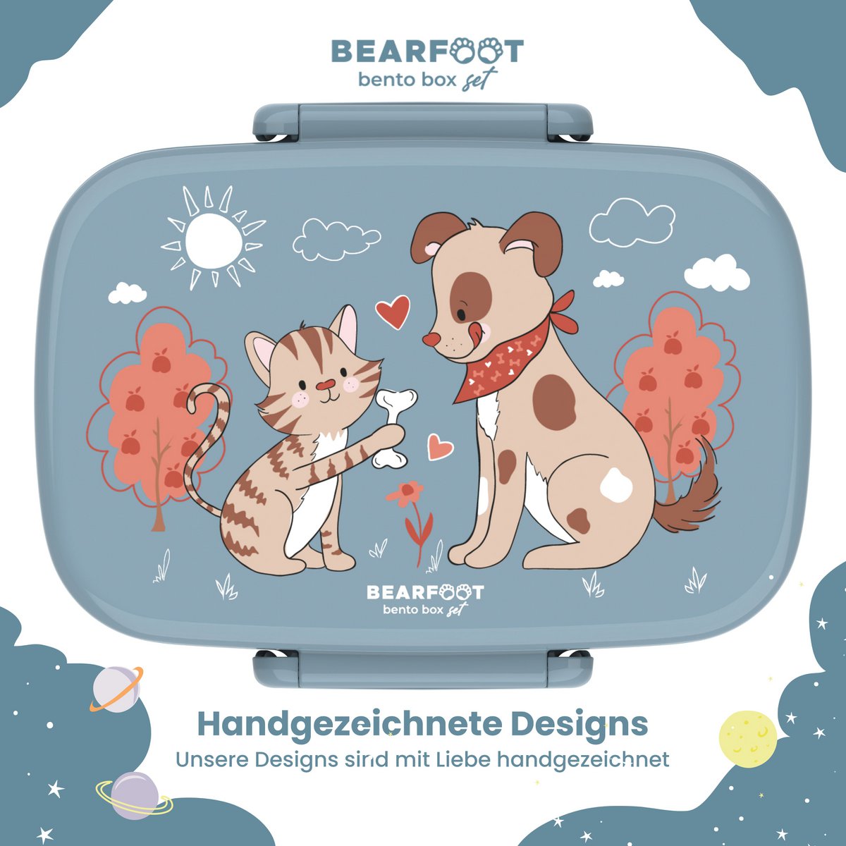 Kinderlunchbox met vakken, licht en lekvrij - hond, cat