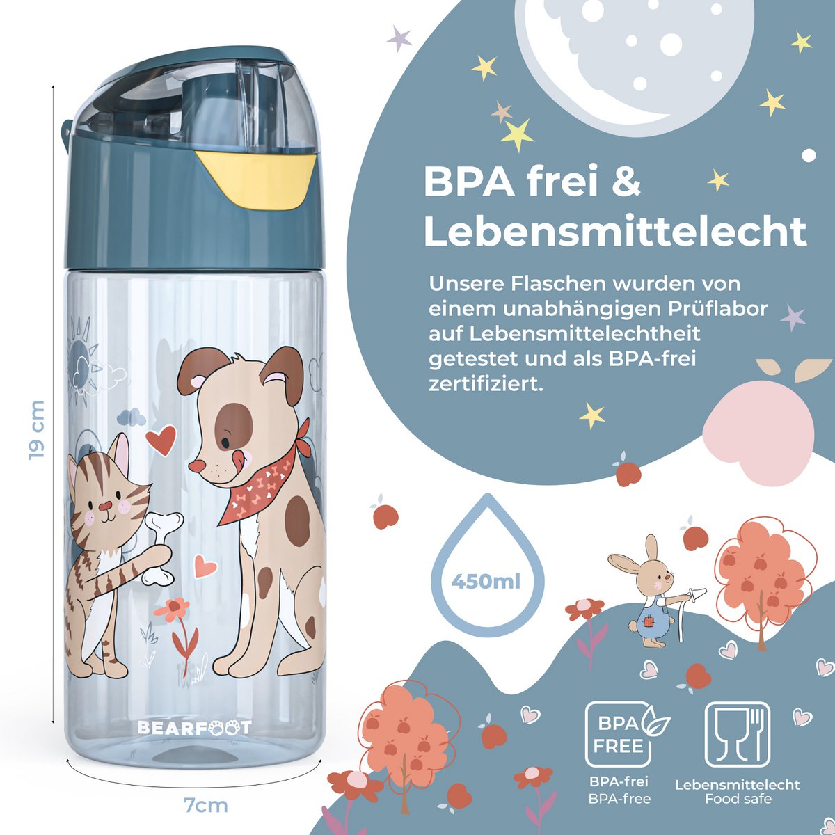 Drinkfles kinder lichtgewicht waterfles - hond & kat blauw