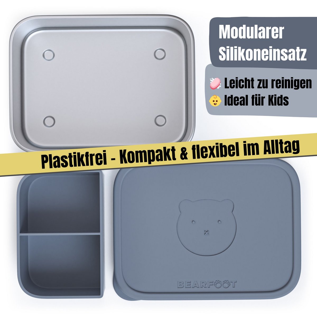 Lunchbox kinder RVS met siliconen inzetstuk - blauw