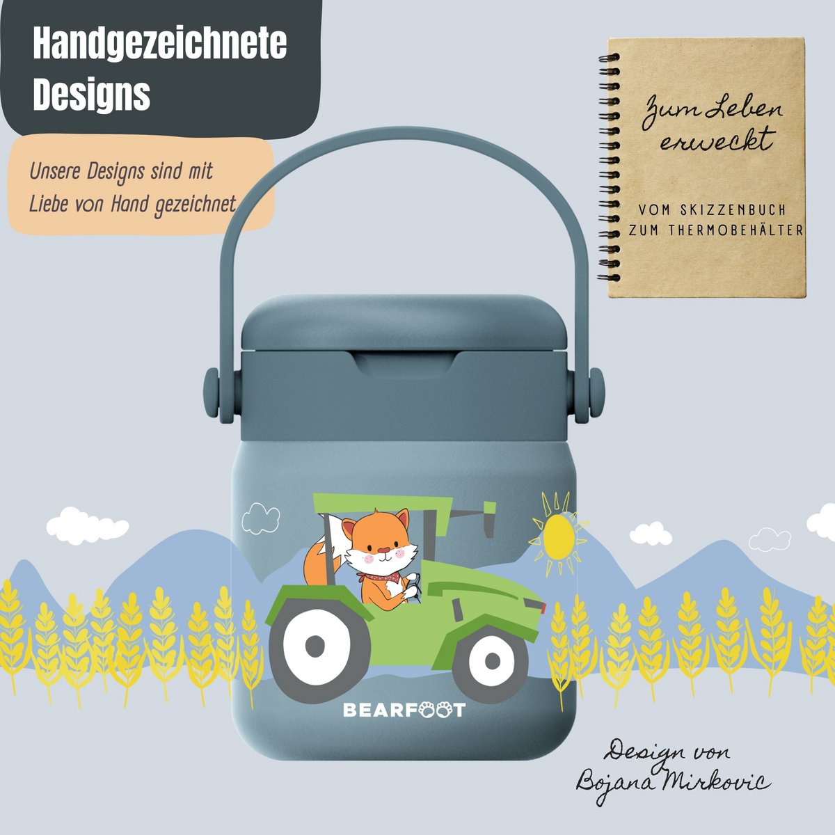 Thermoscontainer kinder RVS - tractor blauw