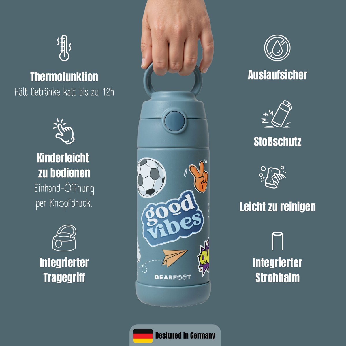 Thermo kinderdrinkfles RVS - sticker blauw