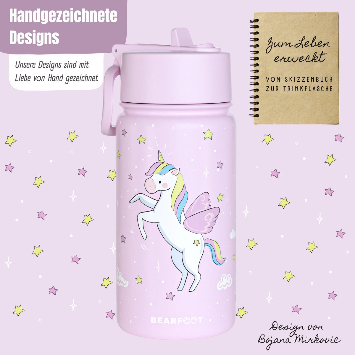 Thermo kinderdrinkfles RVS - eenhoorn paars