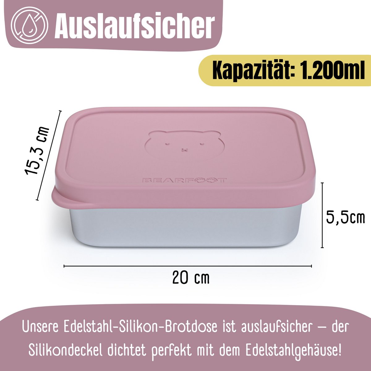 Lunchbox kinder RVS met siliconen inzetstuk - roze