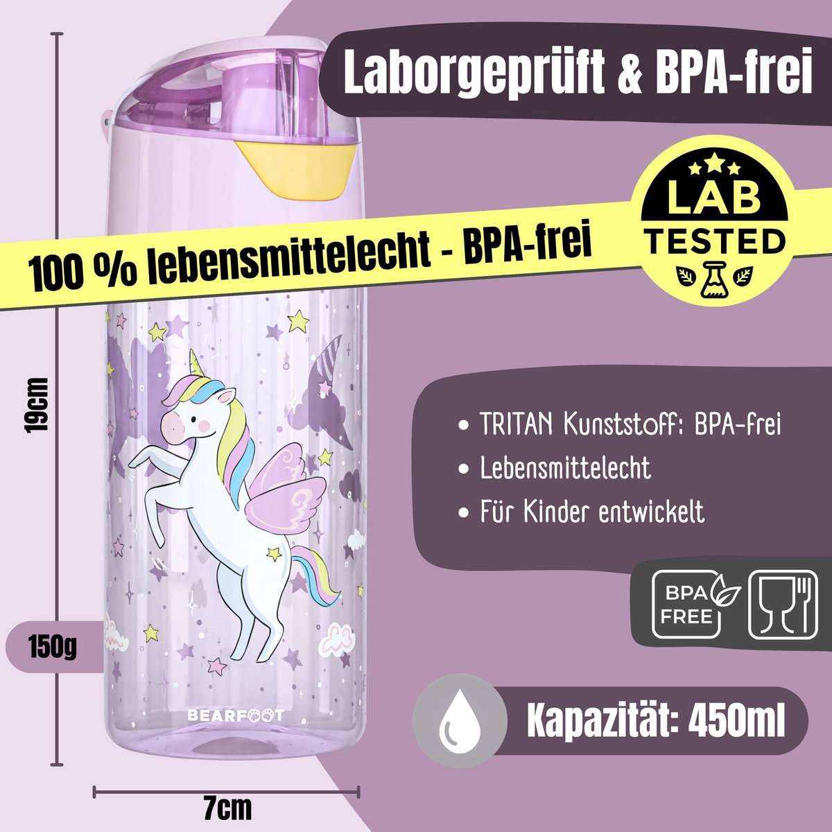 Kinderwaterfles, lichte waterfles - unicorn