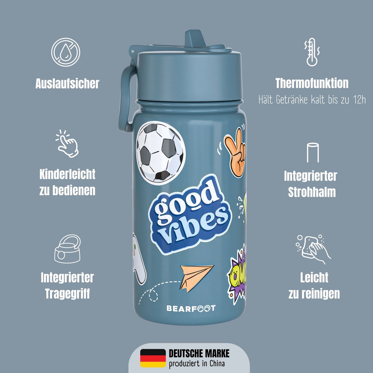 Thermo kinderdrinkfles RVS - sticker paars
