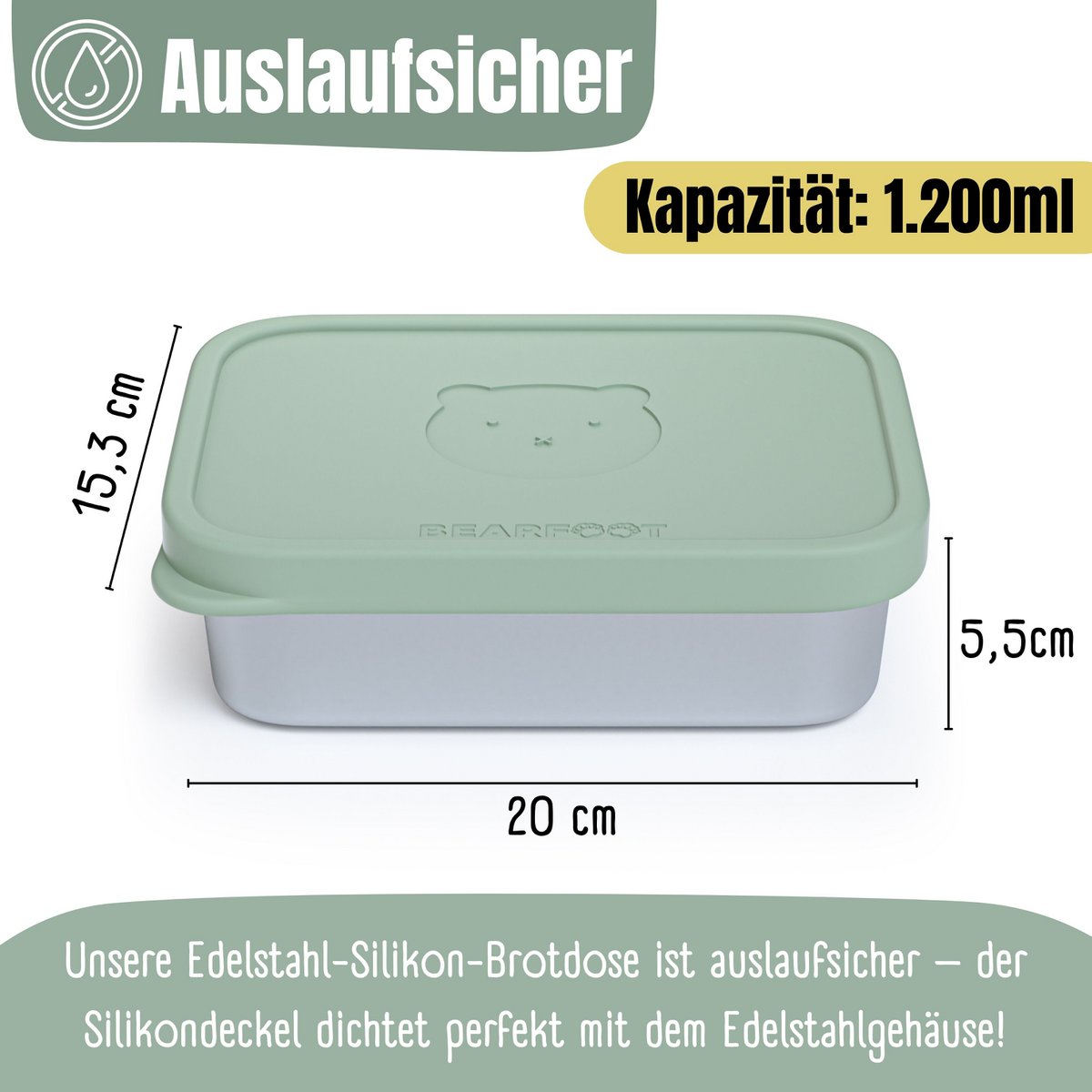 Lunchbox kinder RVS met siliconen inzetstuk - salie
