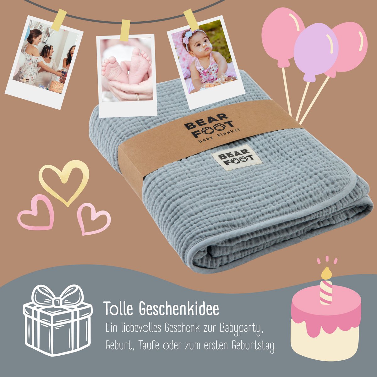 Babydeken mousseline fleece deken pluizig zacht - grijs