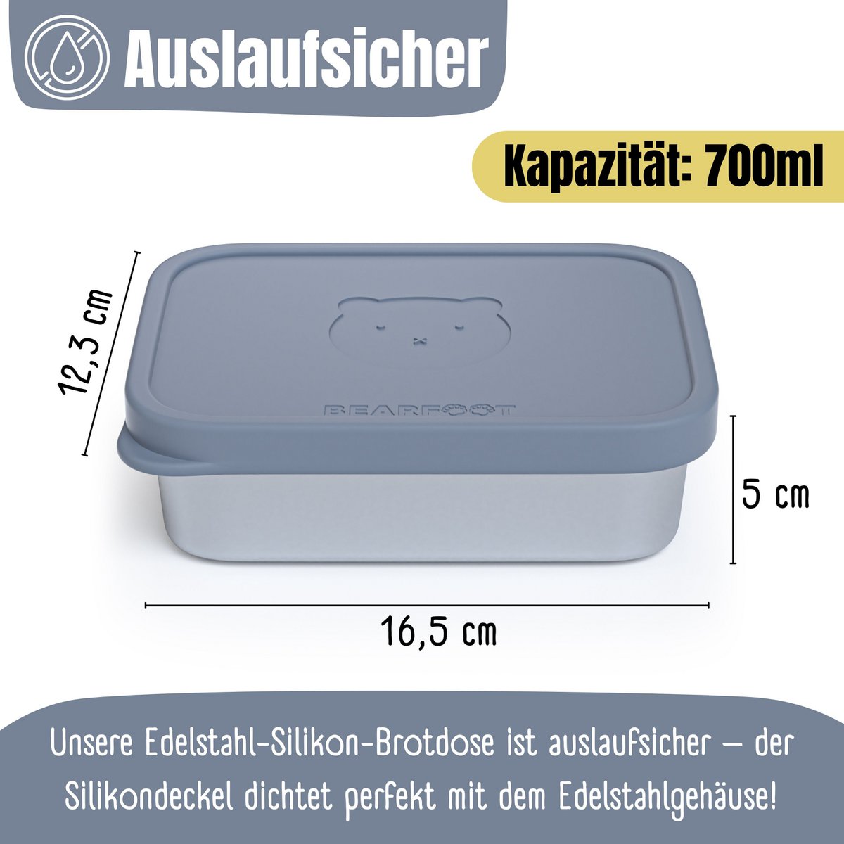Lunchbox kinder RVS met siliconen inzetstuk - blauw