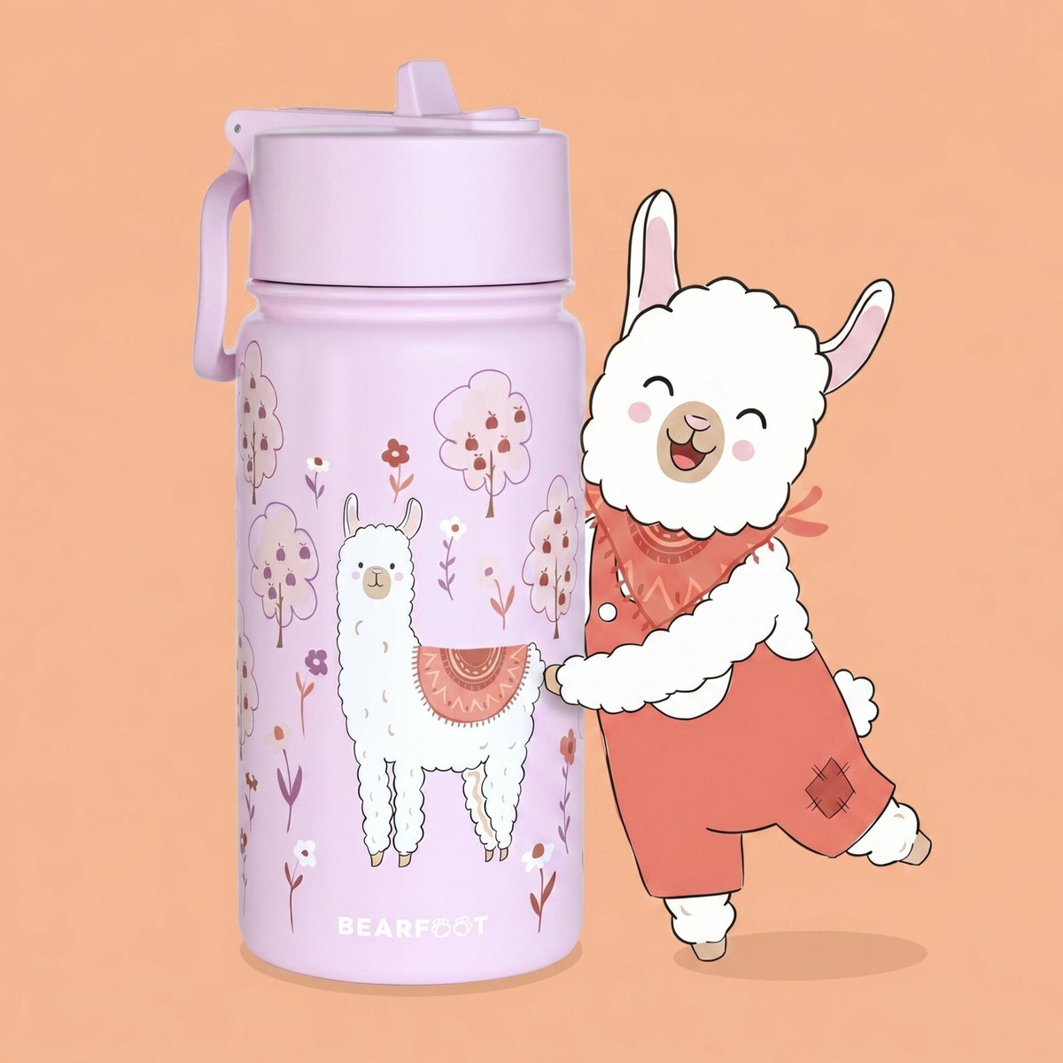 Thermo kinderdrinkfles RVS - lama alpaca paars