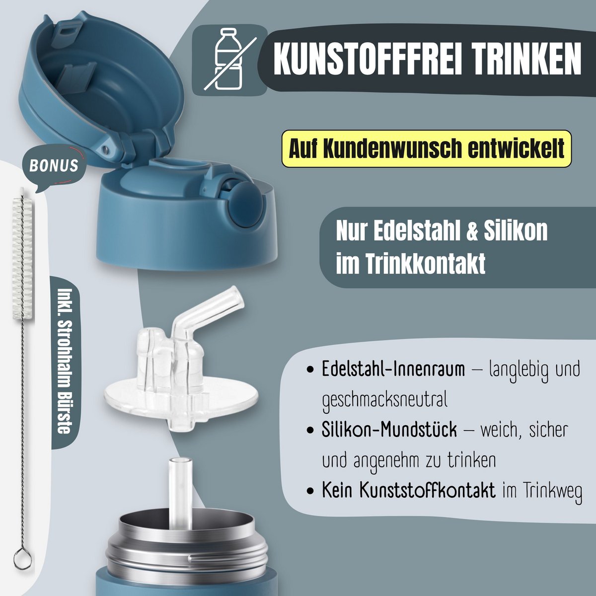 Thermo kinderdrinkfles RVS - sticker blauw