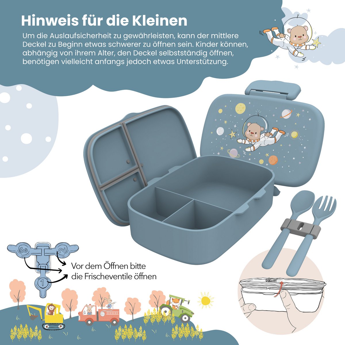 Kinderlunchbox met vakken, licht en lekvrij - beer