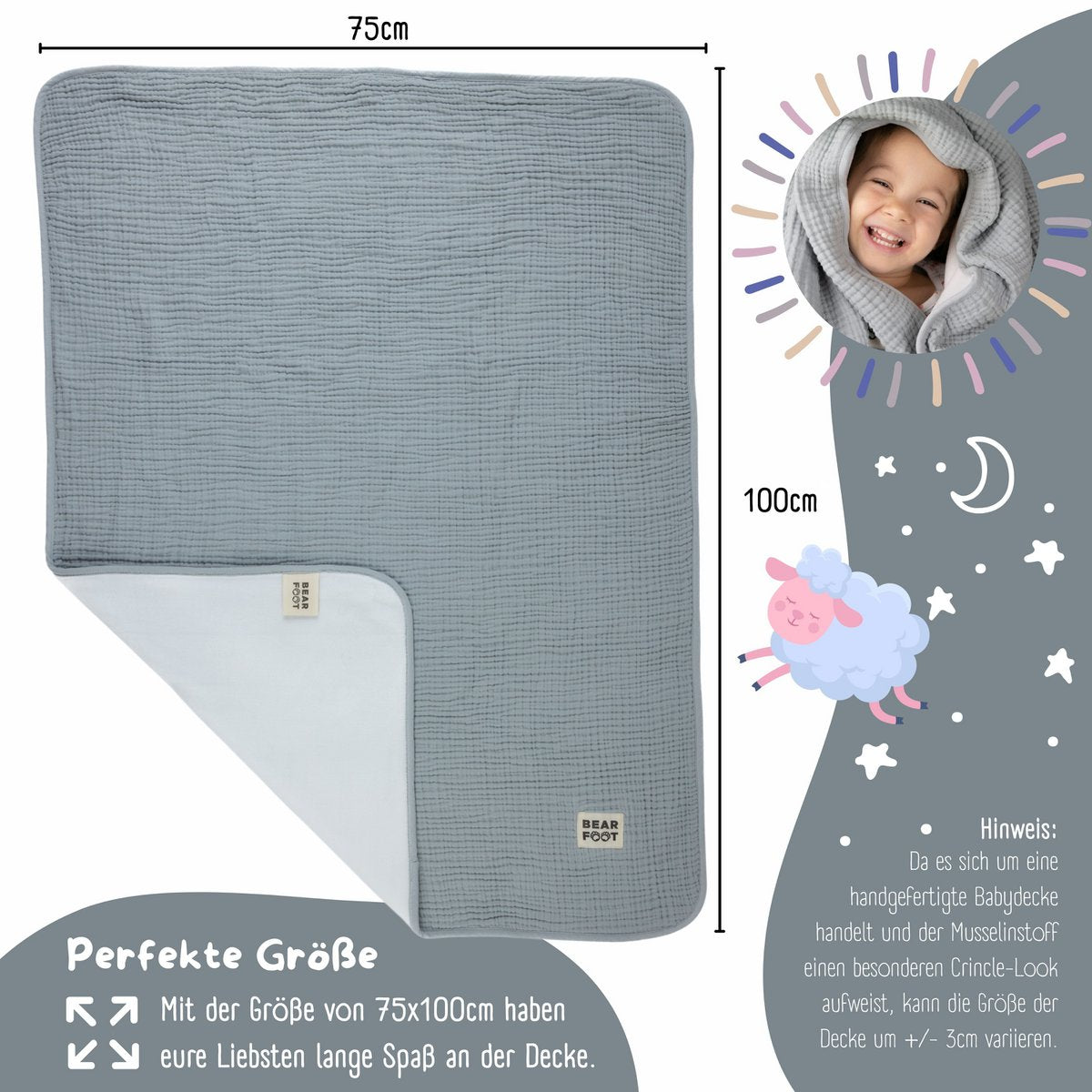 Babydeken mousseline fleece deken pluizig zacht - grijs