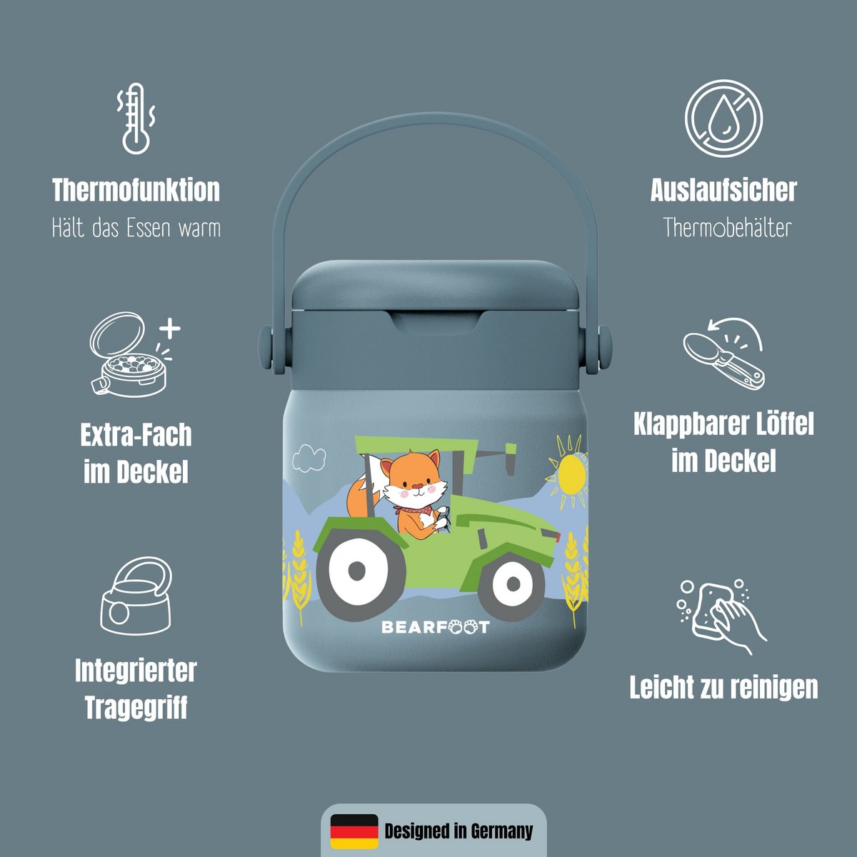 Thermoscontainer kinder RVS - tractor blauw