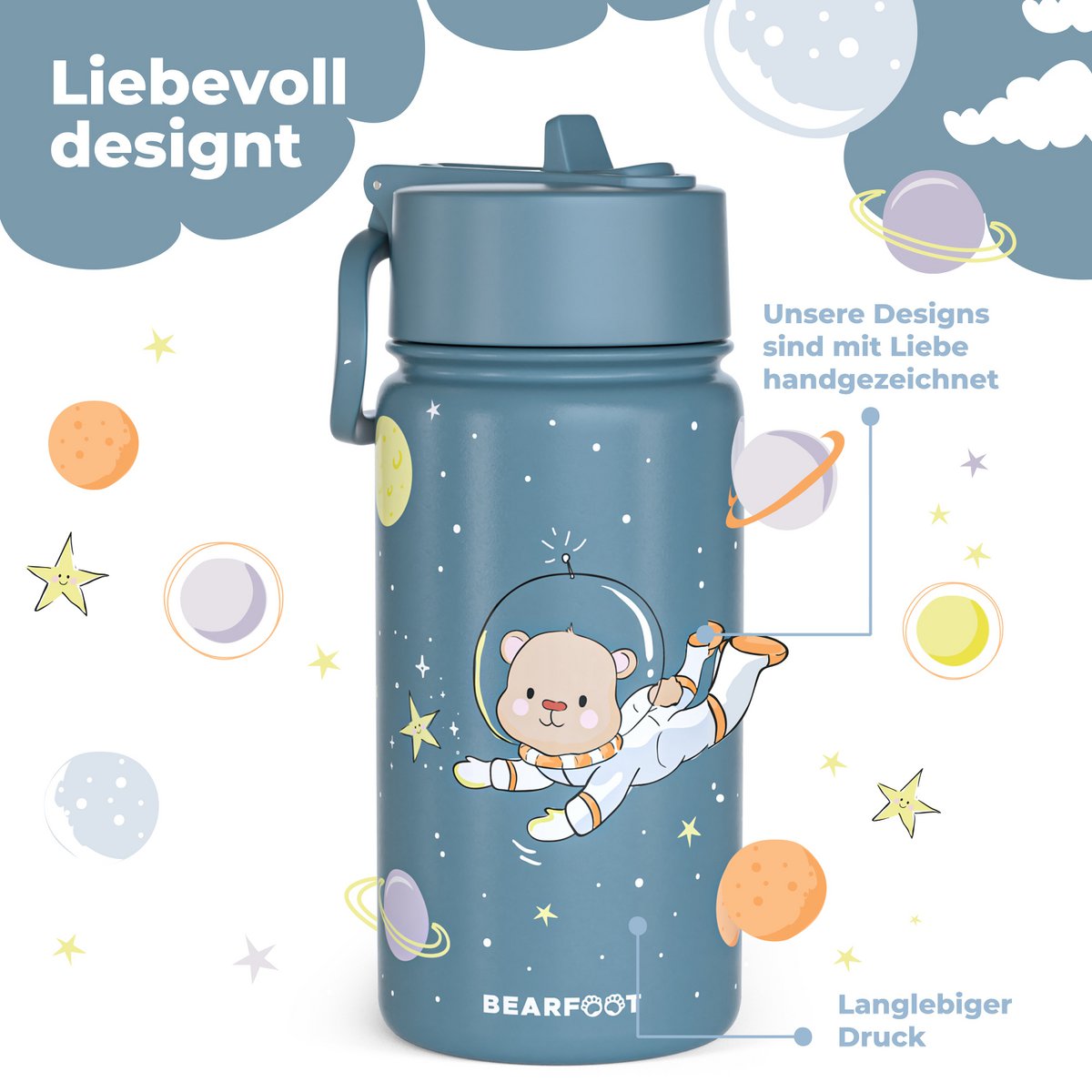 Thermo kinderdrinkfles RVS - Astro Beer blauw