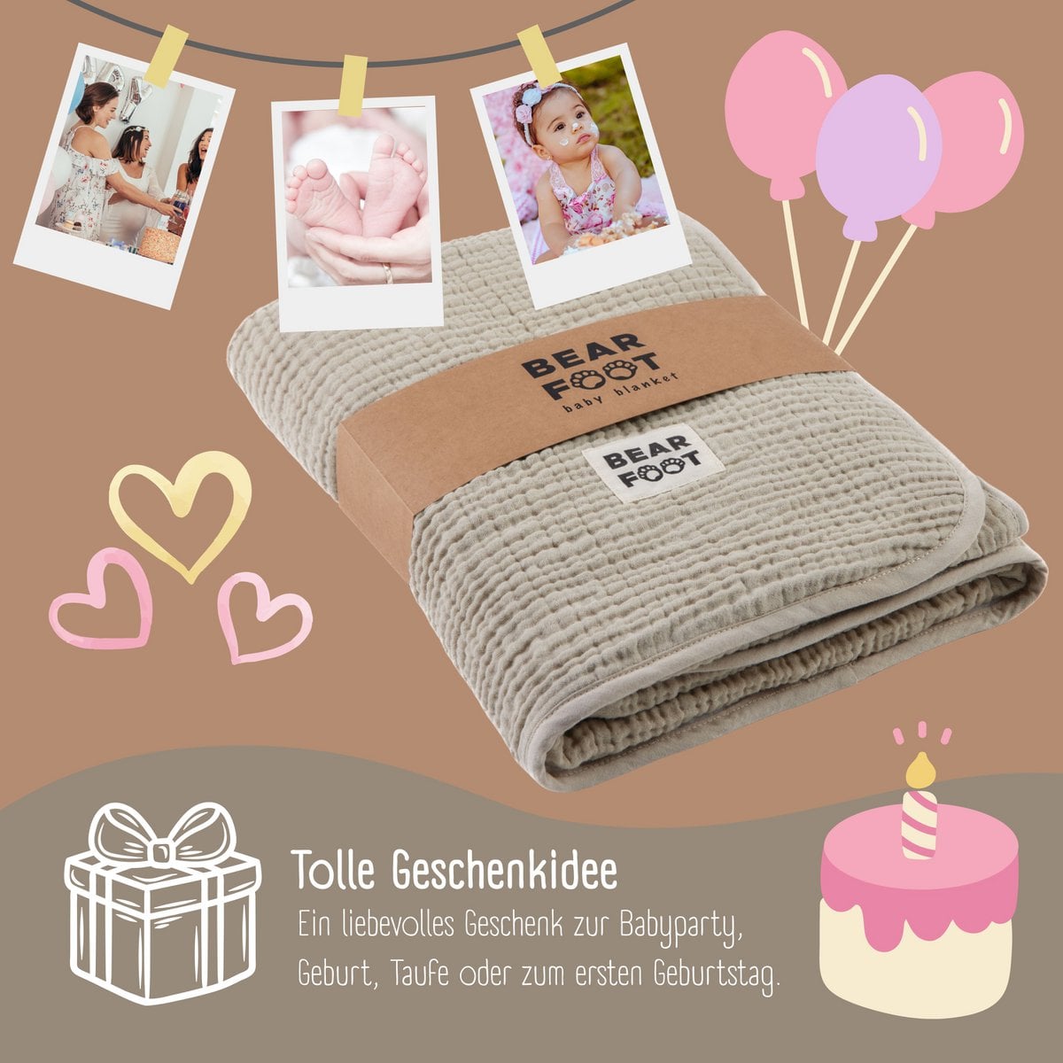 Babydeken mousseline fleece deken pluizig zacht - bruin