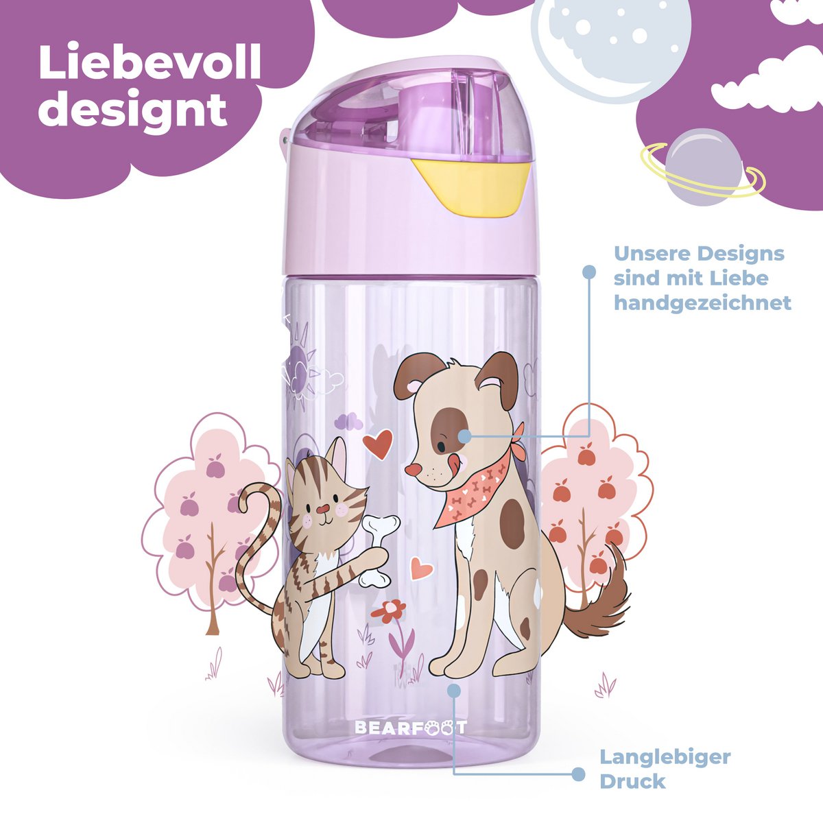Drinkfles kinder lichtgewicht waterfles - hond & kat roze