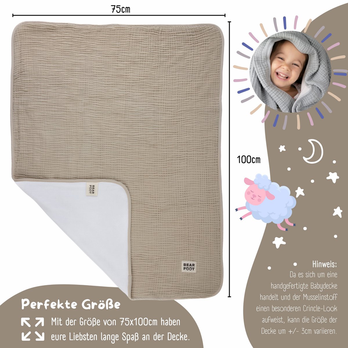 Babydeken mousseline fleece deken pluizig zacht - bruin