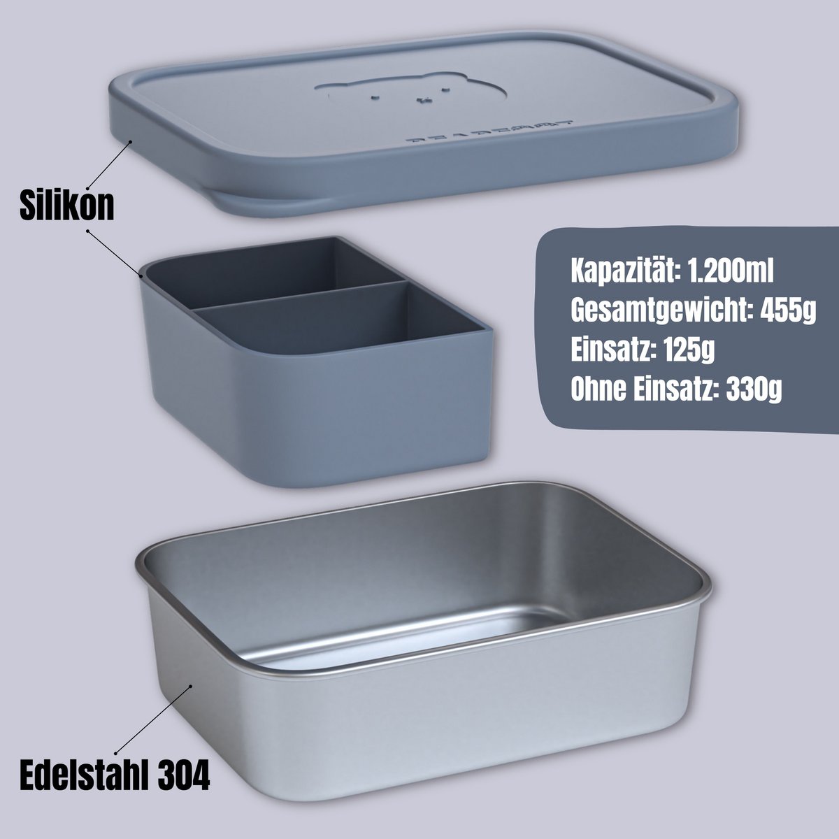 Lunchbox kinder RVS met siliconen inzetstuk - blauw