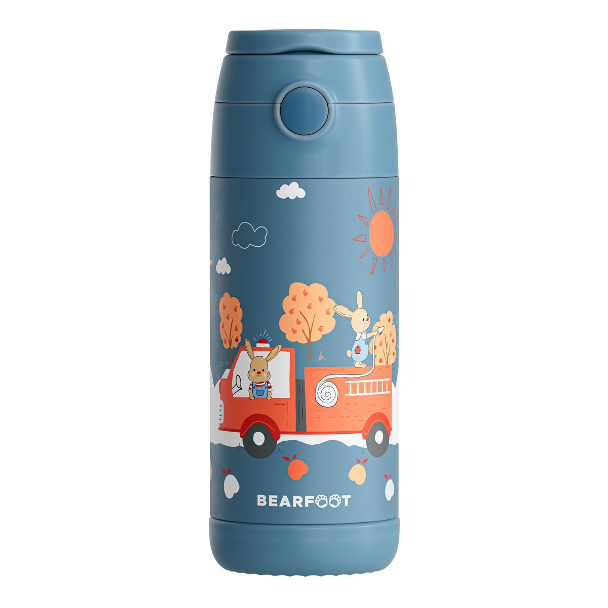 Thermo kinderdrinkfles RVS brandweer konijn blauw