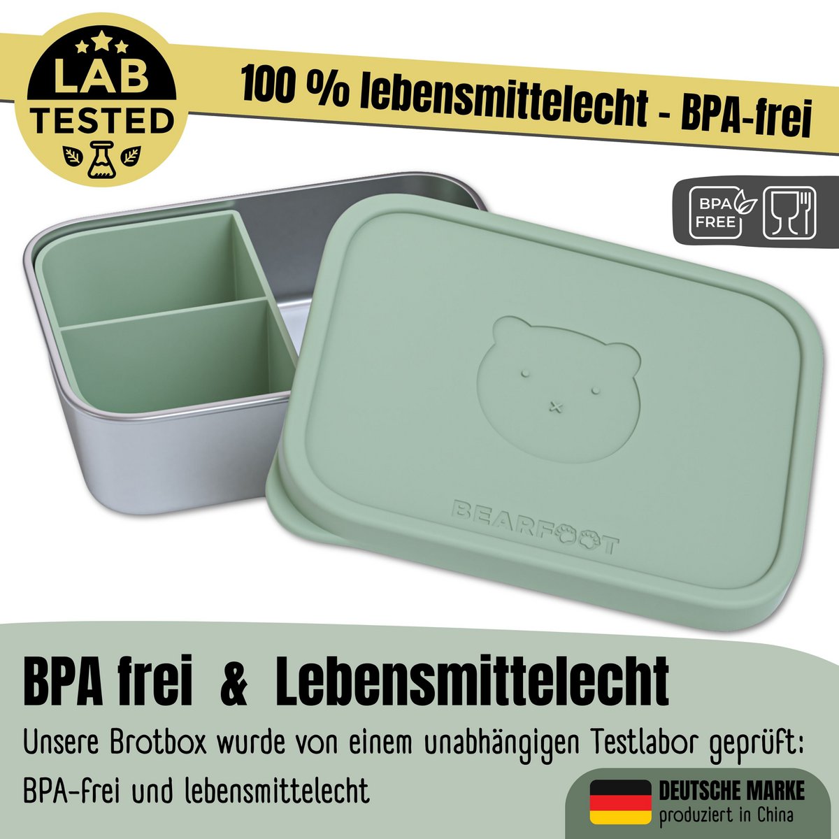 Lunchbox kinder RVS met siliconen inzetstuk - salie