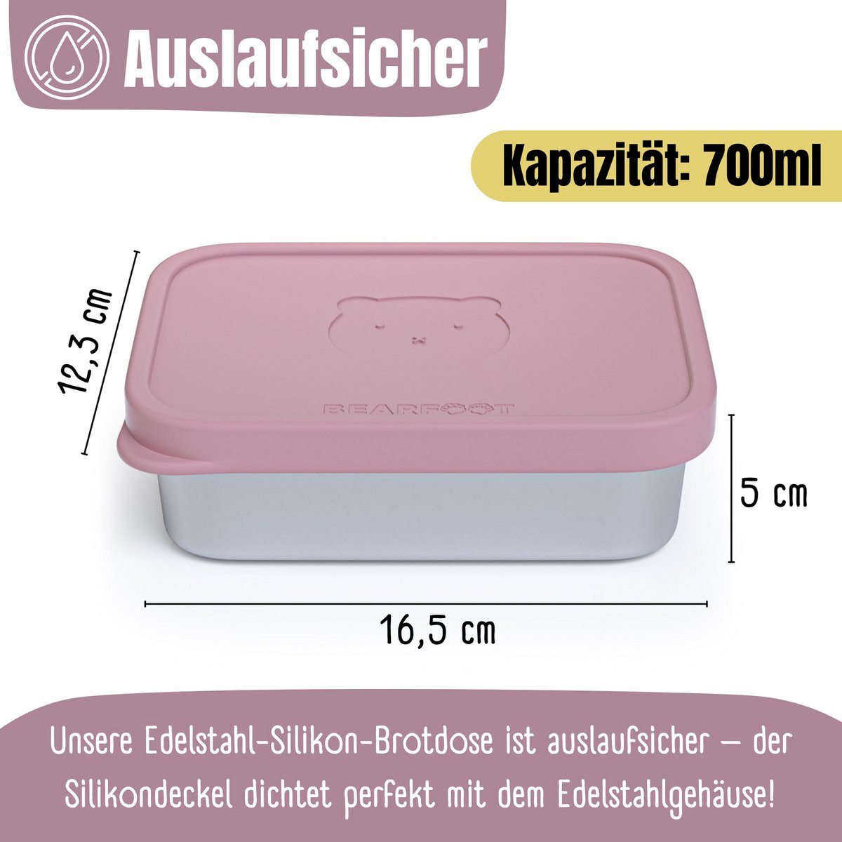 Lunchbox kinder RVS met siliconen inzetstuk - roze