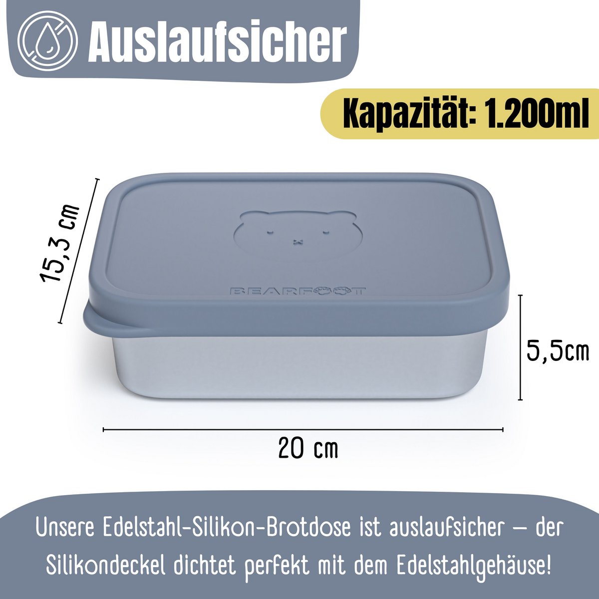 Lunchbox kinder RVS met siliconen inzetstuk - blauw