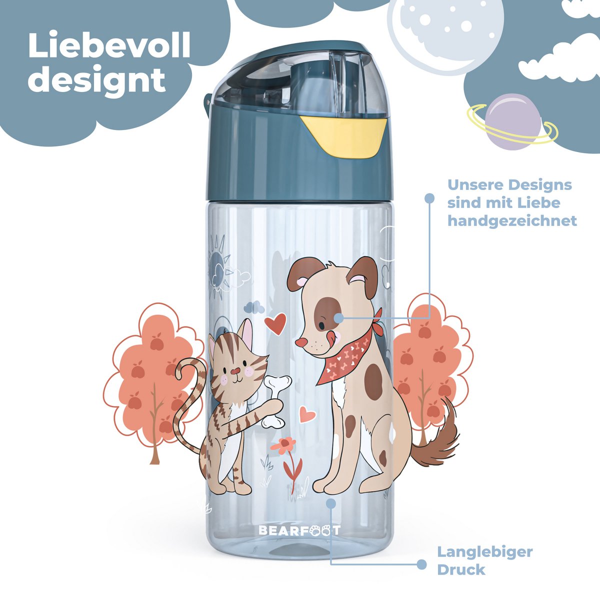 Drinkfles kinder lichtgewicht waterfles - hond & kat blauw