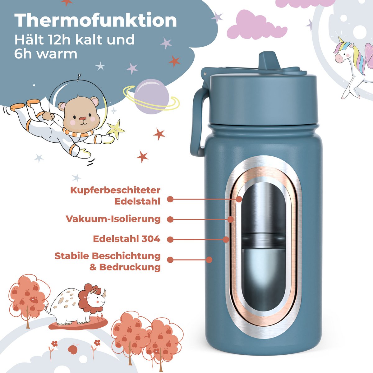 Thermo kinderdrinkfles RVS - Astro Beer blauw