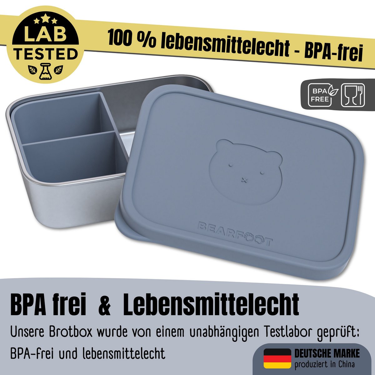 Lunchbox kinder RVS met siliconen inzetstuk - blauw