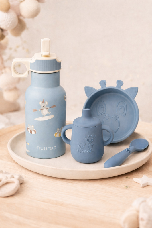 Nuuroo Bundel – Drinkfles & Siliconen Eetset – Blauw
