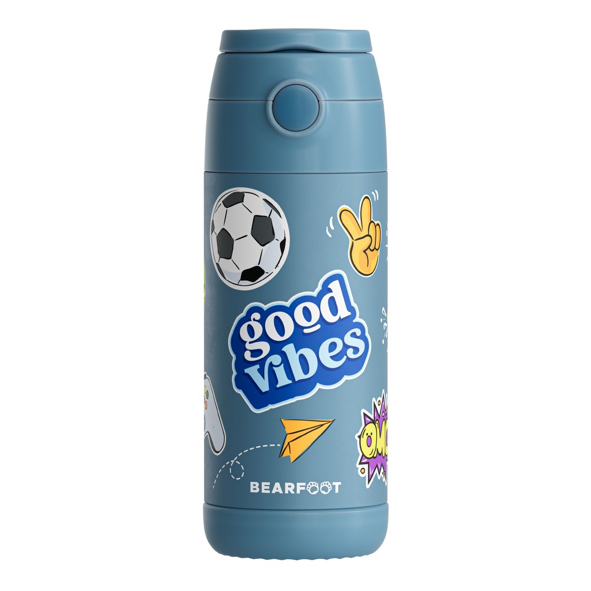 Thermo kinderdrinkfles RVS - sticker blauw