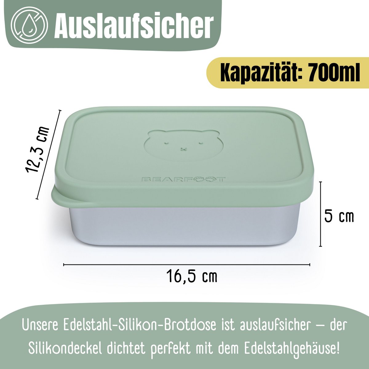 Lunchbox kinder RVS met siliconen inzetstuk - salie