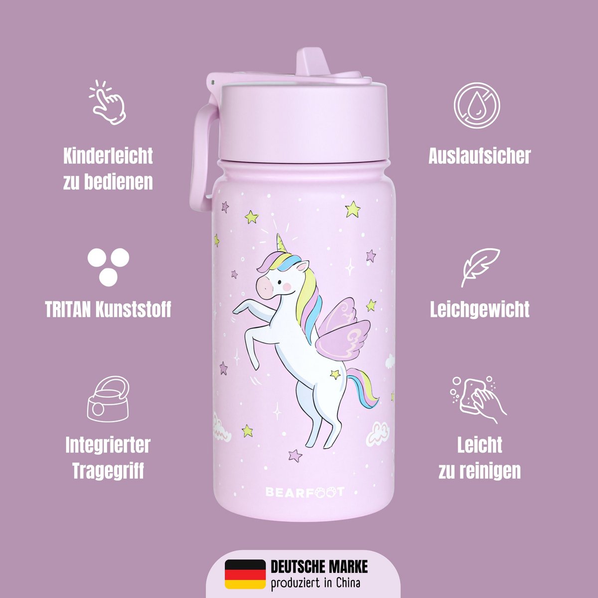 Thermo kinderdrinkfles RVS - eenhoorn paars