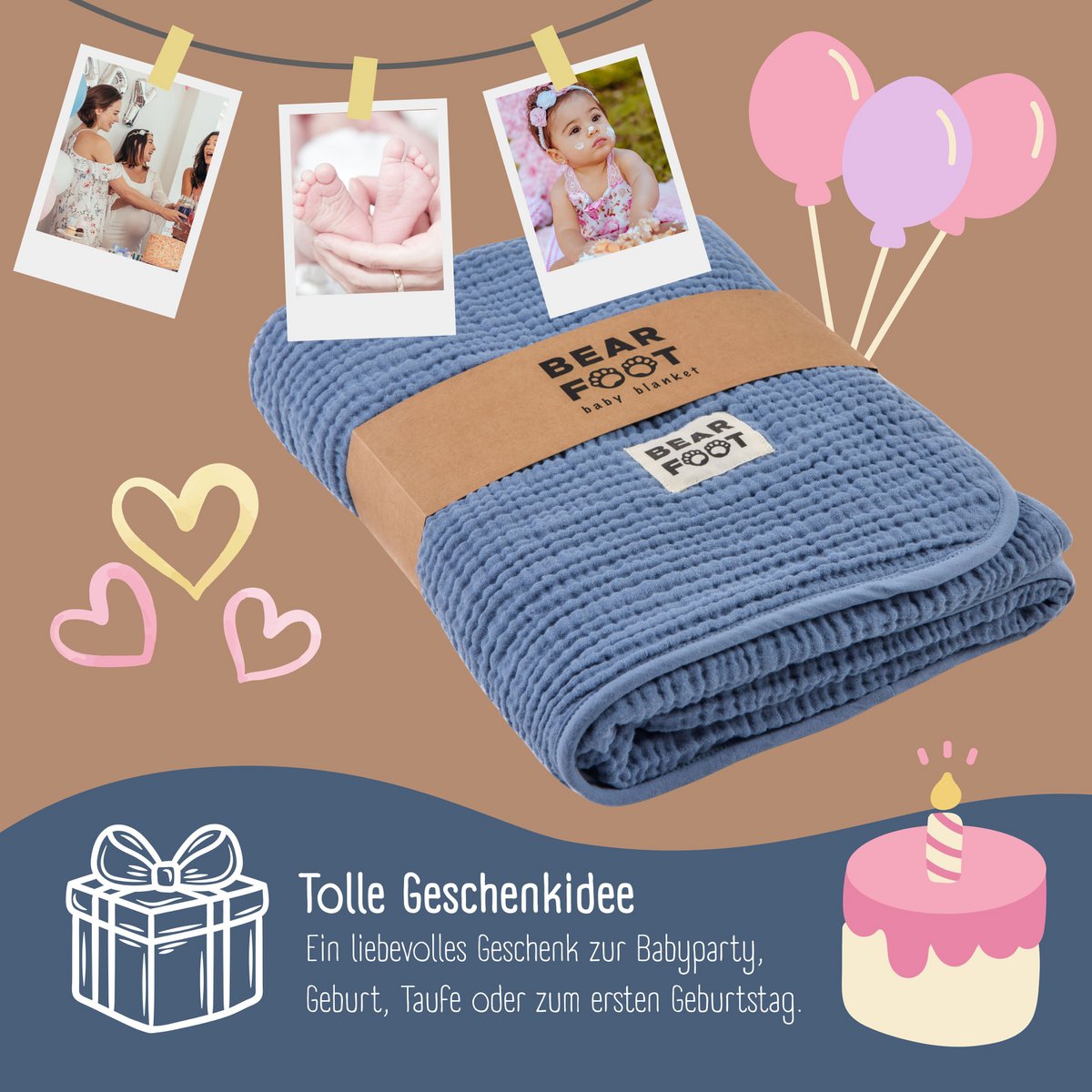 Babydeken mousseline fleecedeken pluizig zacht - blauw