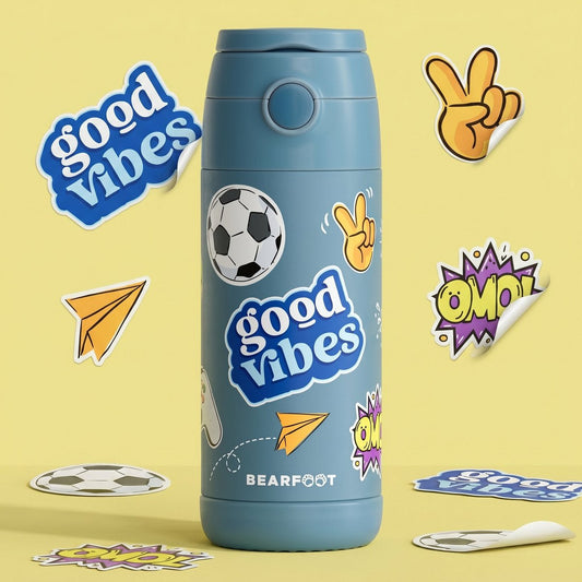 Thermo kinderdrinkfles RVS - sticker blauw