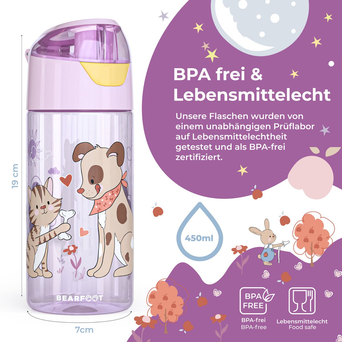 Drinkfles kinder lichtgewicht waterfles - hond & kat roze